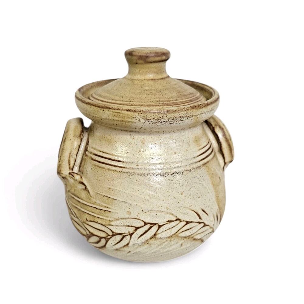 Studio Pottery Stoneware Lidded 4.5" Ceramic Sugar Bowl Crock Jar Pot Container